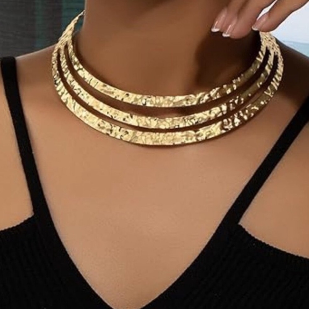 Chunky 24k Gold Plated Necklace‎ Statement Choker Necklace Gold New
